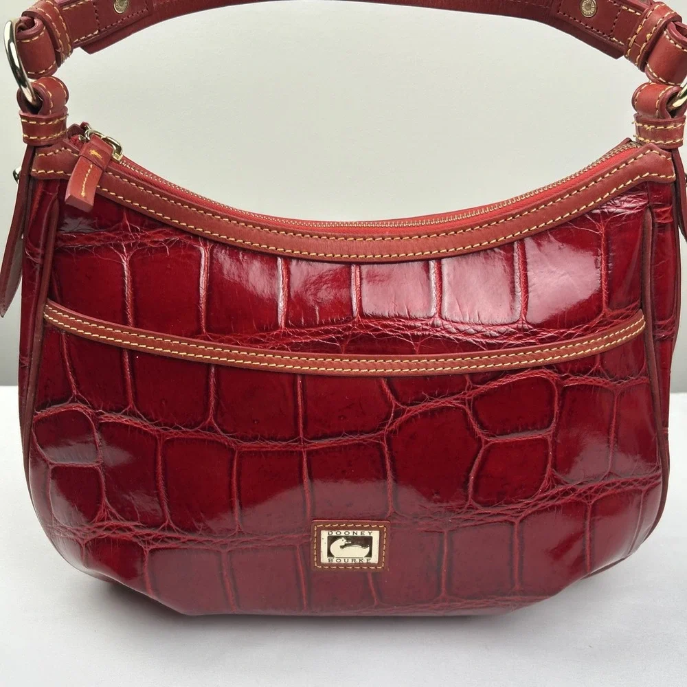 Dooney & Bourke Bag Collins Red Hobo Croc Embossed Leather 1C790 RD Purse